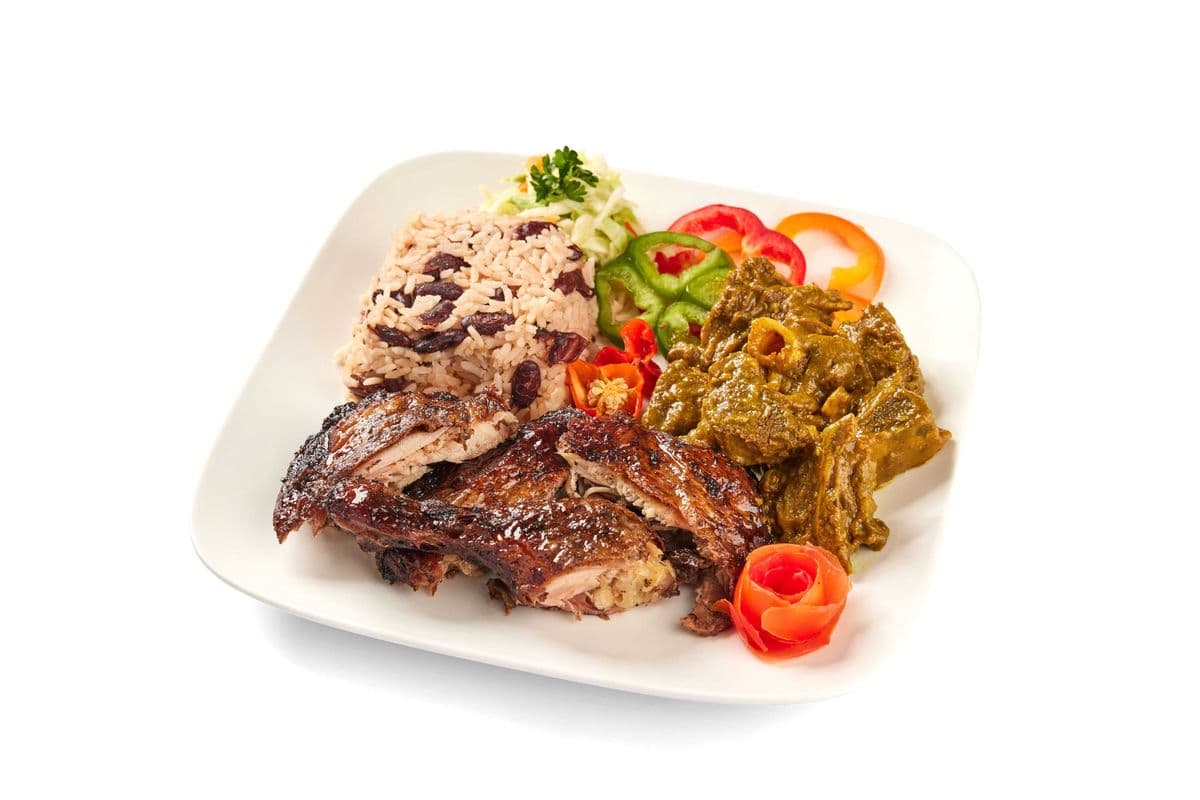 Jerk Chicken and Curry Goat Meal
