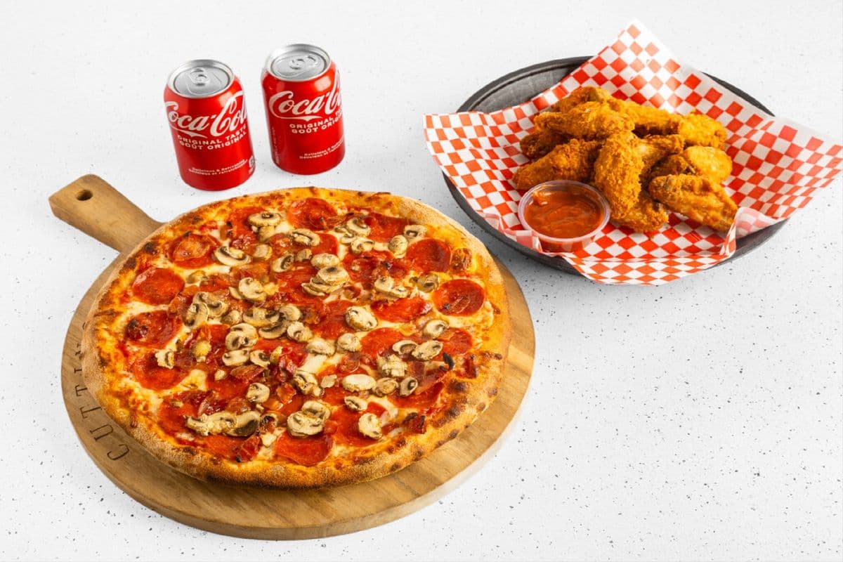 Medium Three Topping Pizza and Wings (12 pcs)