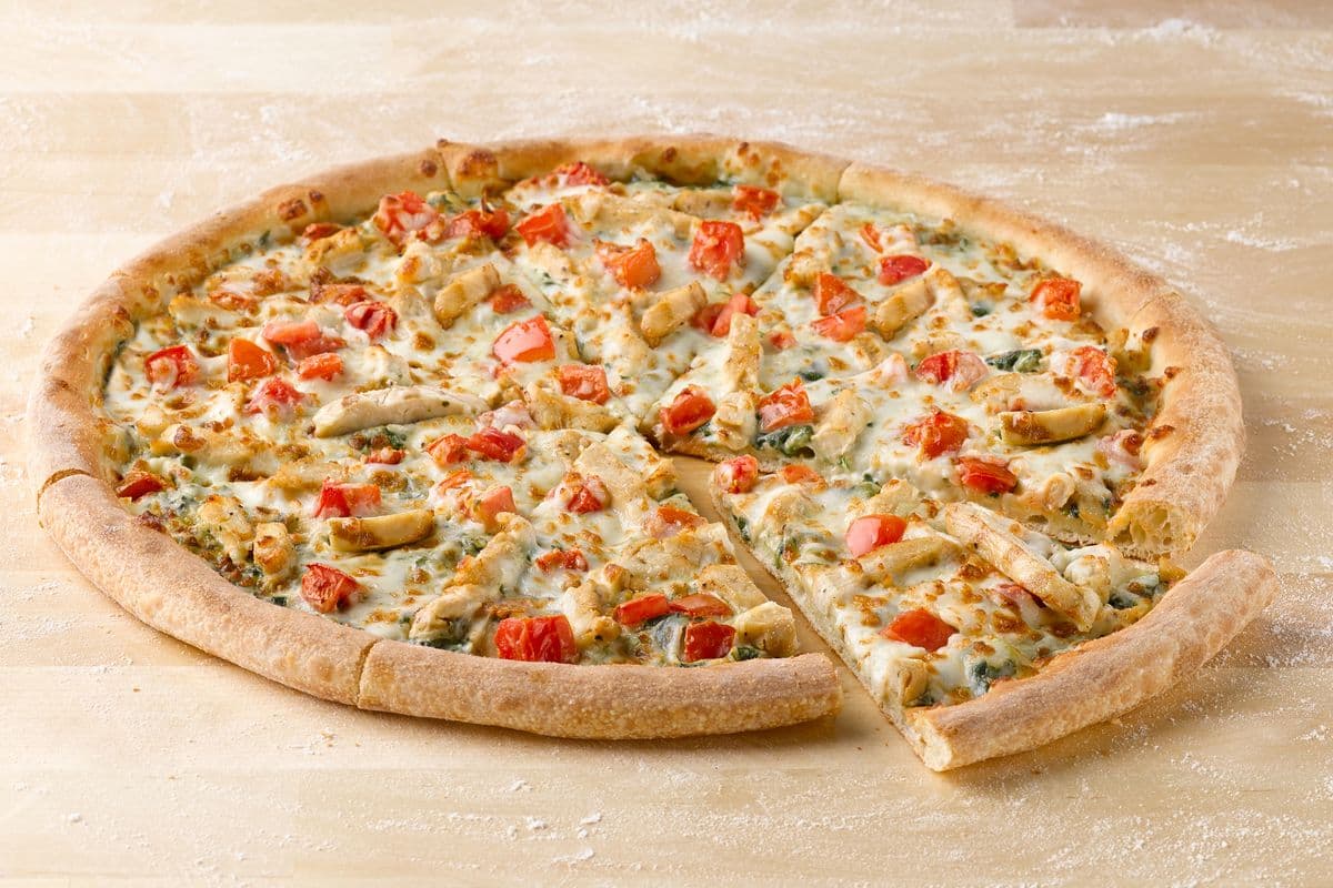 16" NY Style Spinach Alfredo Chicken Tomato Pizza