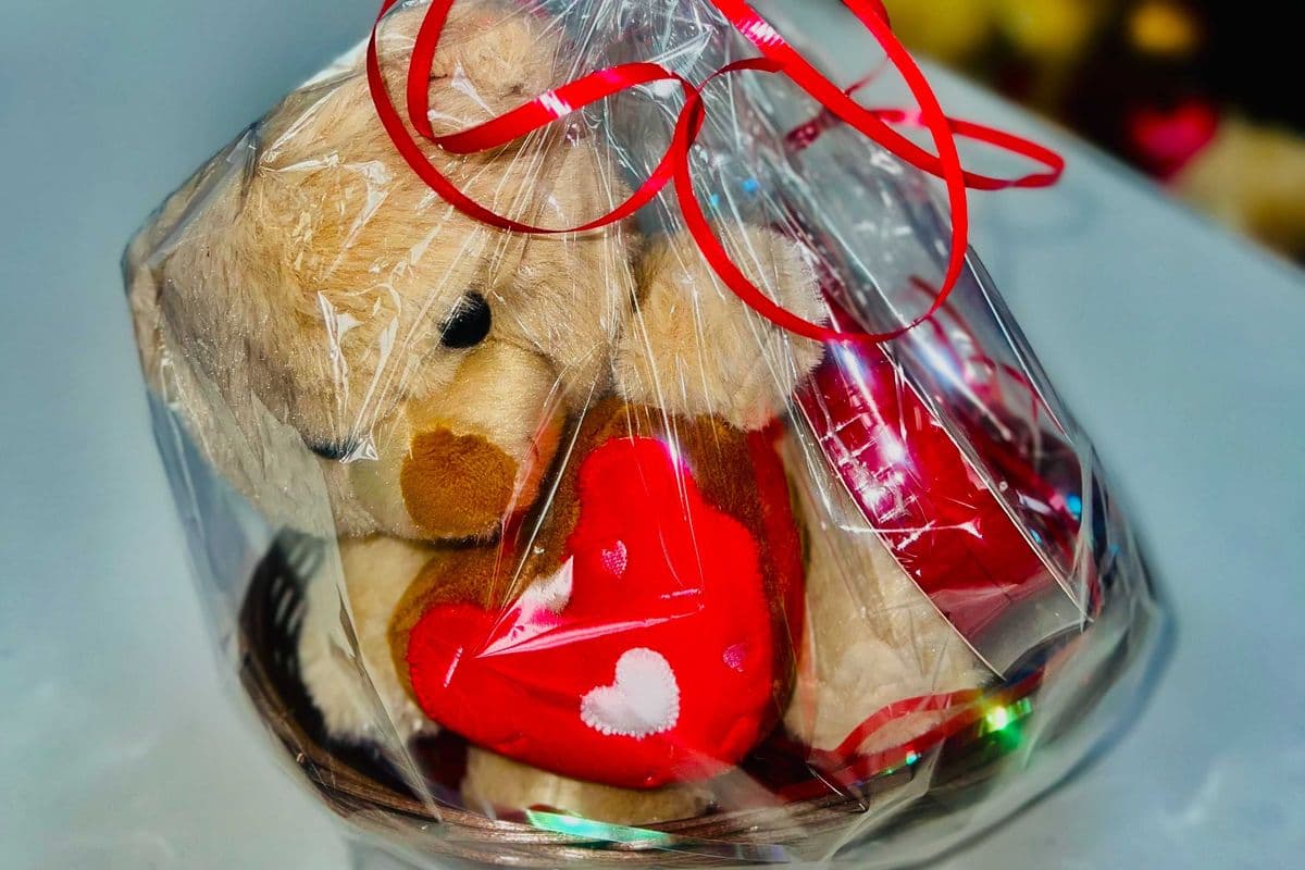 Valentine Teddy and Heart shaped chocolate basket