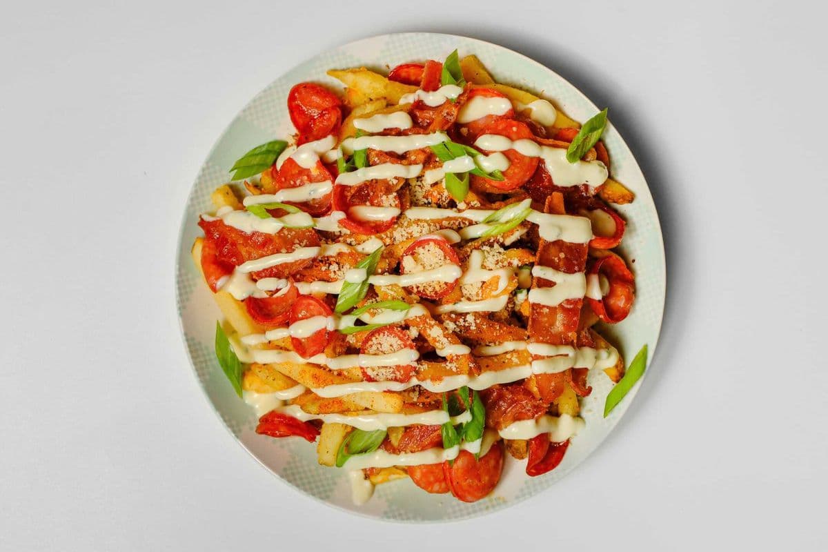Char Pepperoni and Bacon Loaded Fries