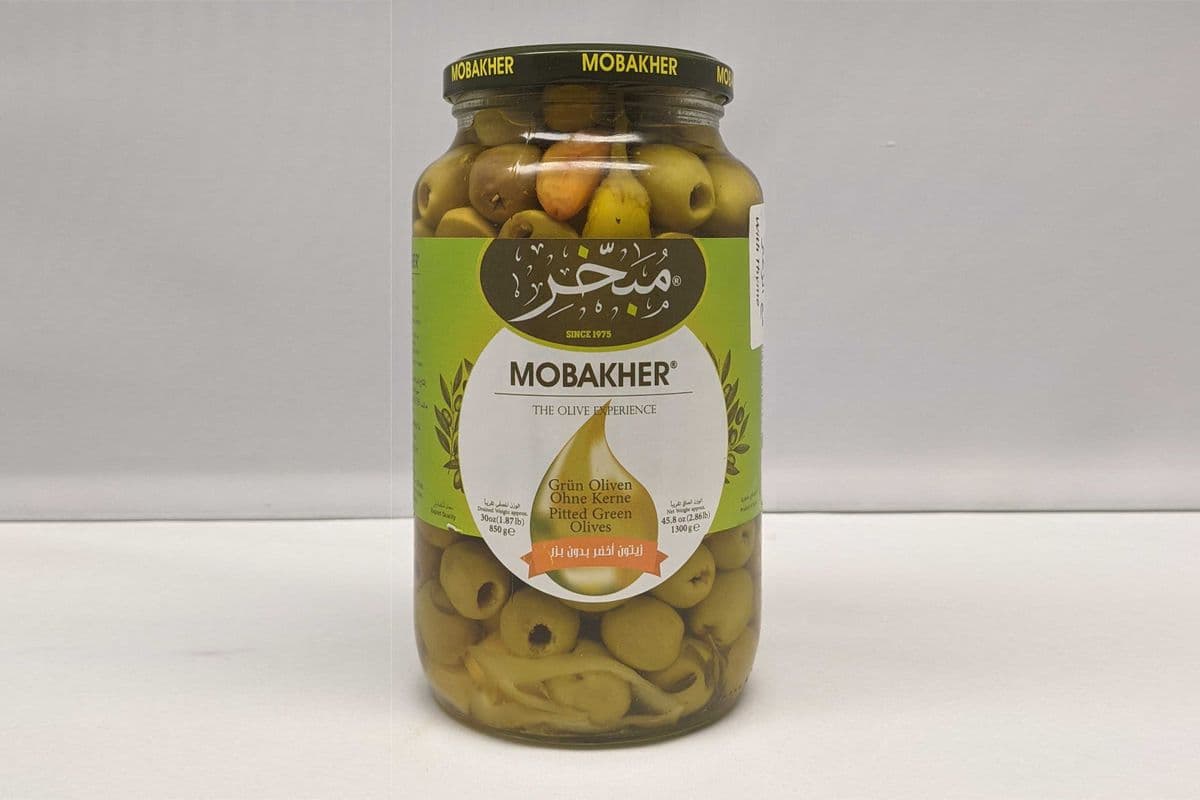Mobakher Pitted Green Olives, 1000 Grams (1000g)