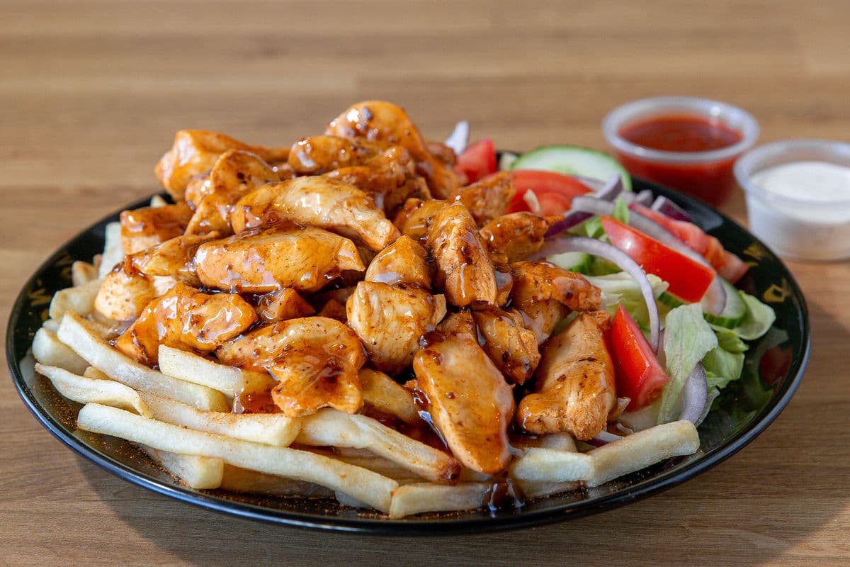 Sweet Chili Chicken Over Fries