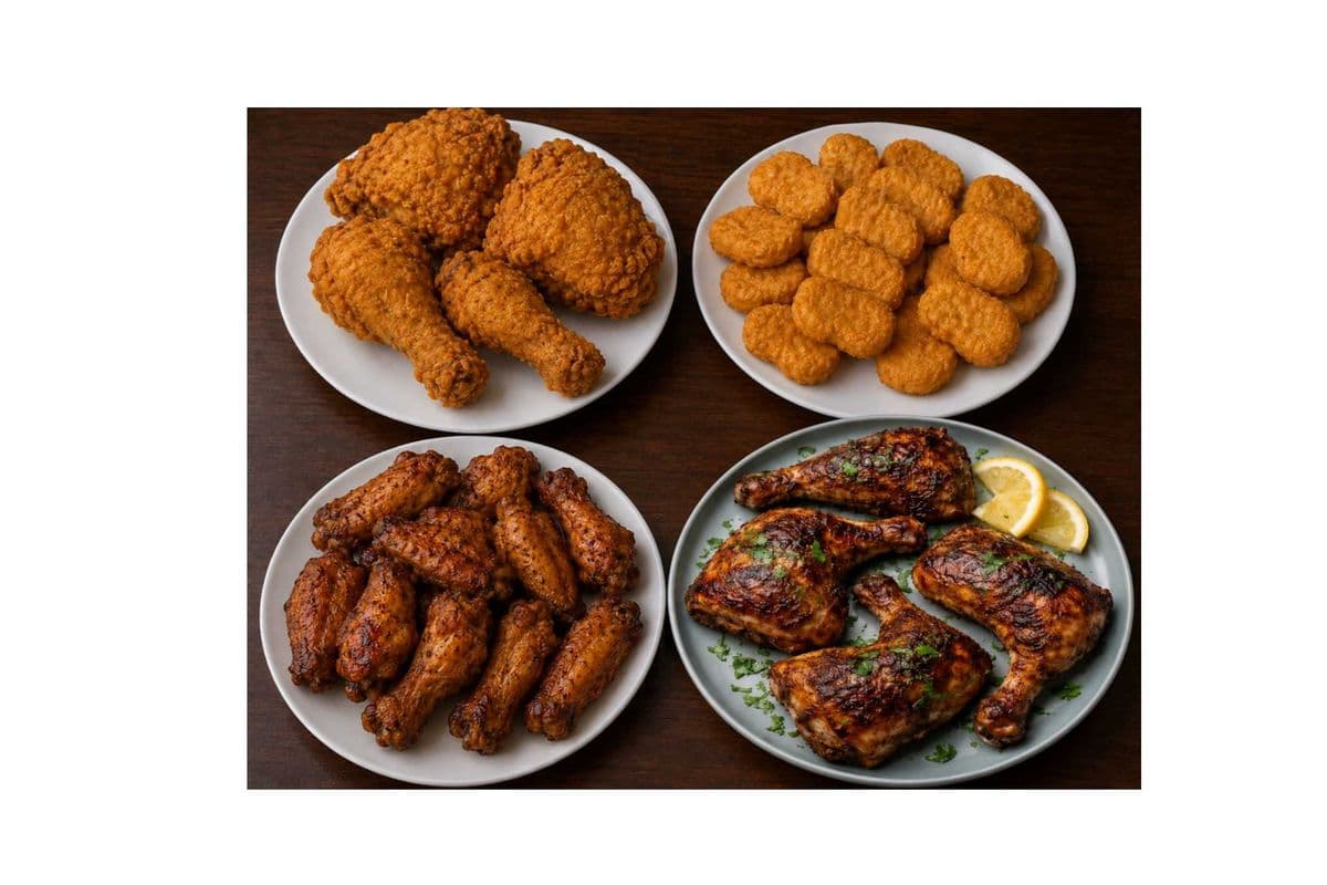 Fried Chicken (4pcs), Chicken Nuggets (12 pcs), Chicken Wings (12 pcs), Jerk Chicken (4 pcs)