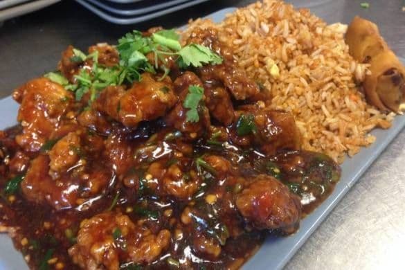 Manchurian Chicken on Fried Rice