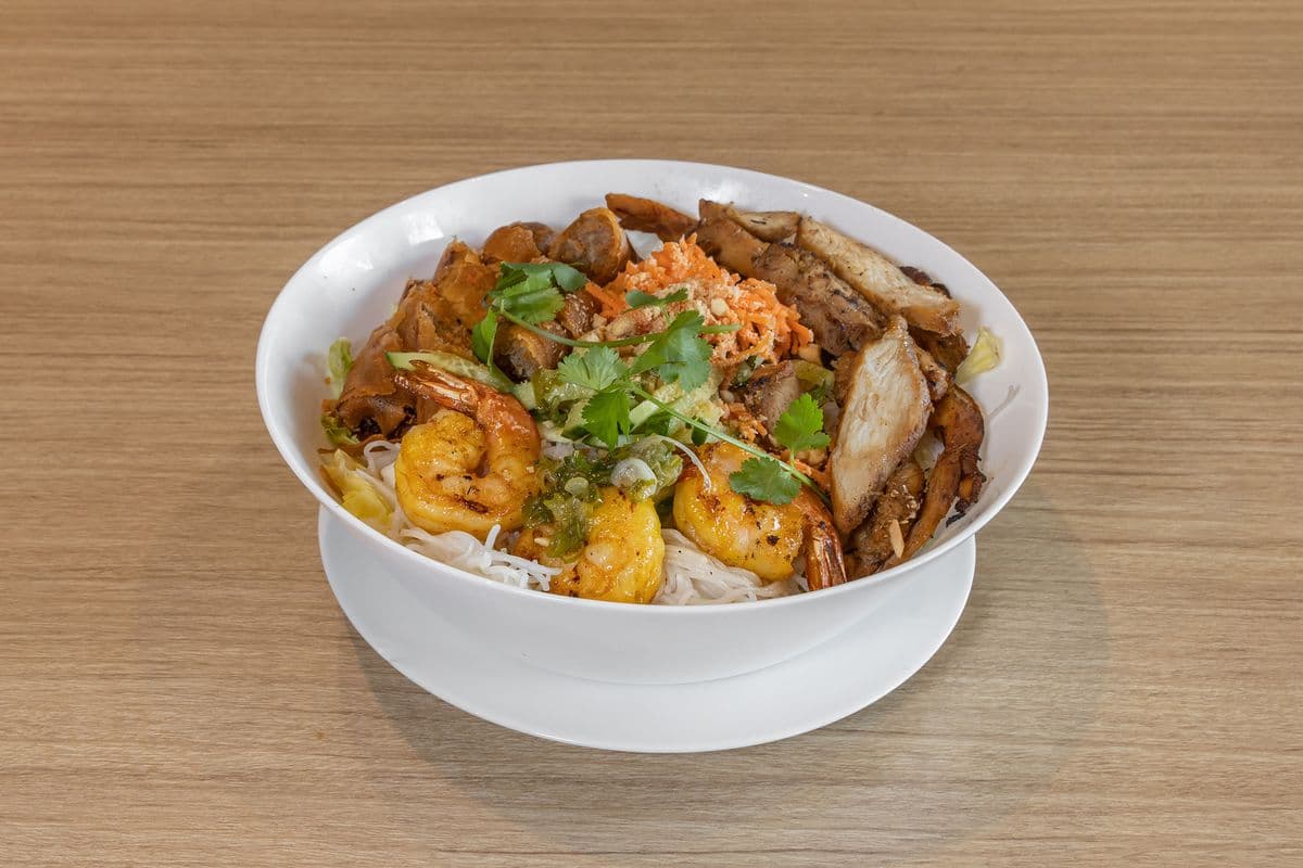23. Grilled Lemongrass Chicken, Shrimp, and Pork Spring Rolls Vermicelli