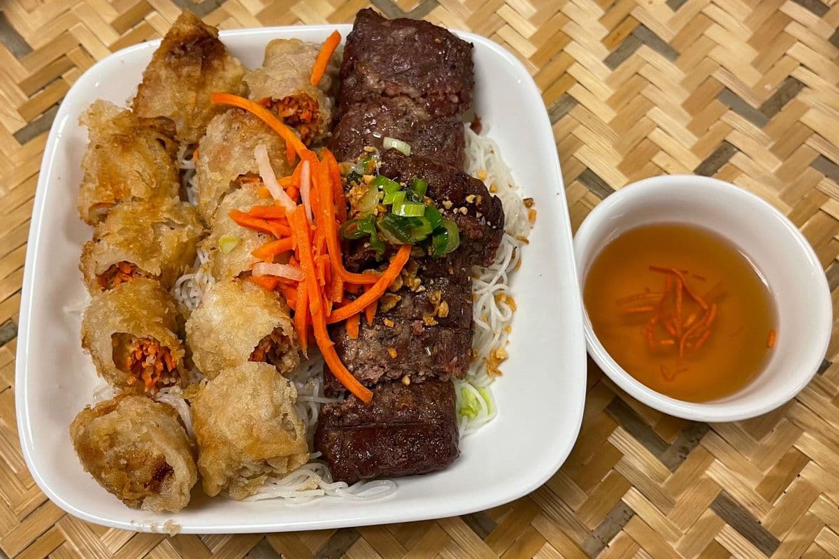 49. With Spring Rolls and Pork on Skewer - Bun Cha Gio Thit Nuong