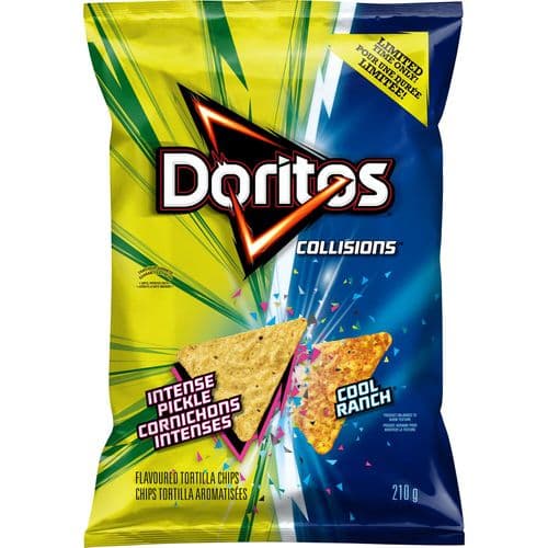 Doritos Chips Tortilla Collisions Cornichons Intenses et Cool Ranch 210g/ Doritos Tortilla Chips Intense Pickle Cool Ranch 210g