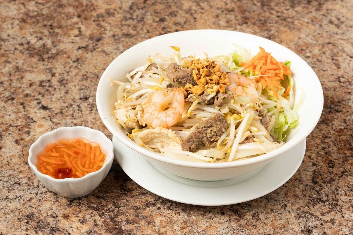 45. Lemongrass Shrimp, Beef, and Chicken on Vermicelli - Bun Tom, Bo, Ga Xao Sa