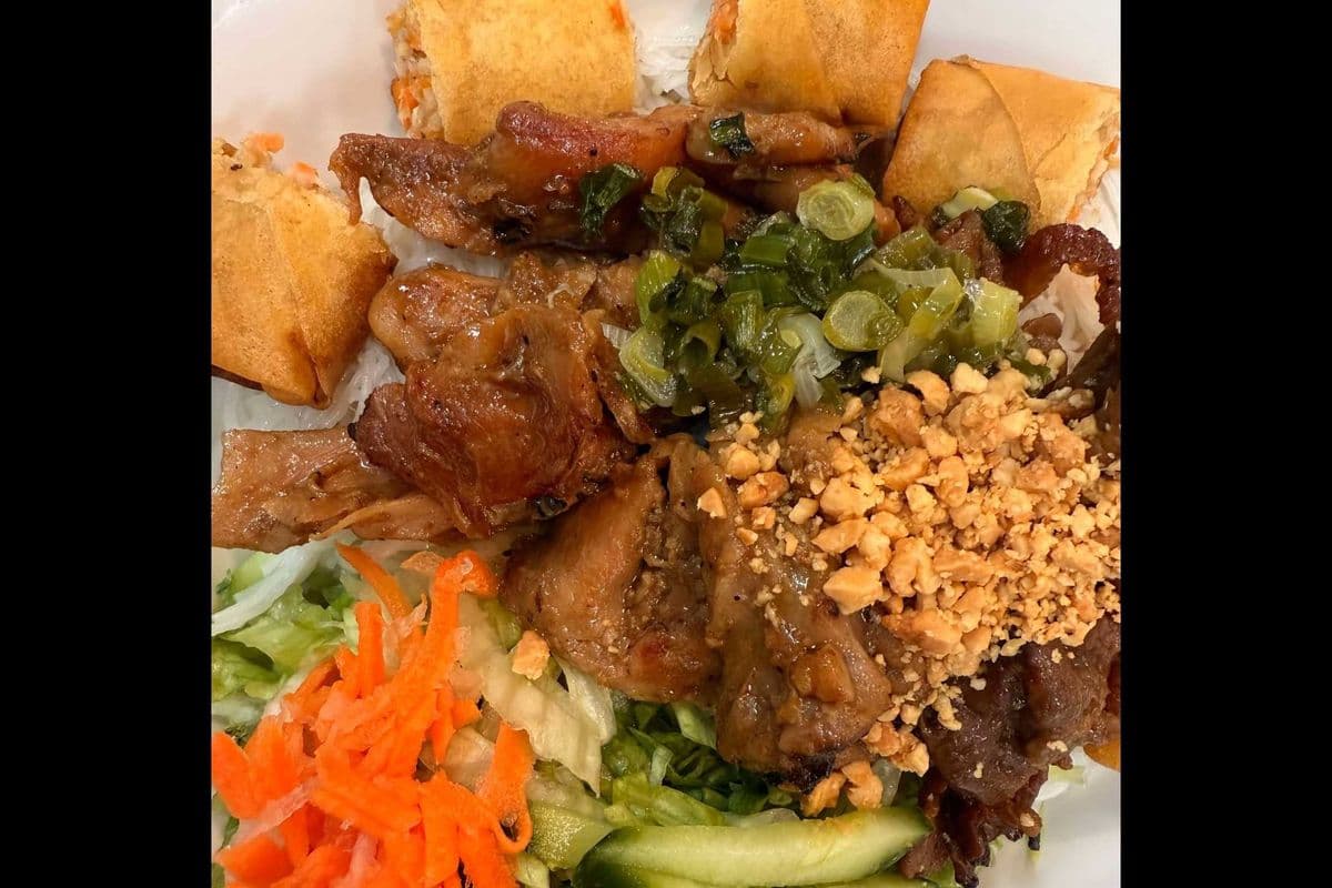 32D. Grilled Pork, Chicken, and Spring Roll on Vermicelli