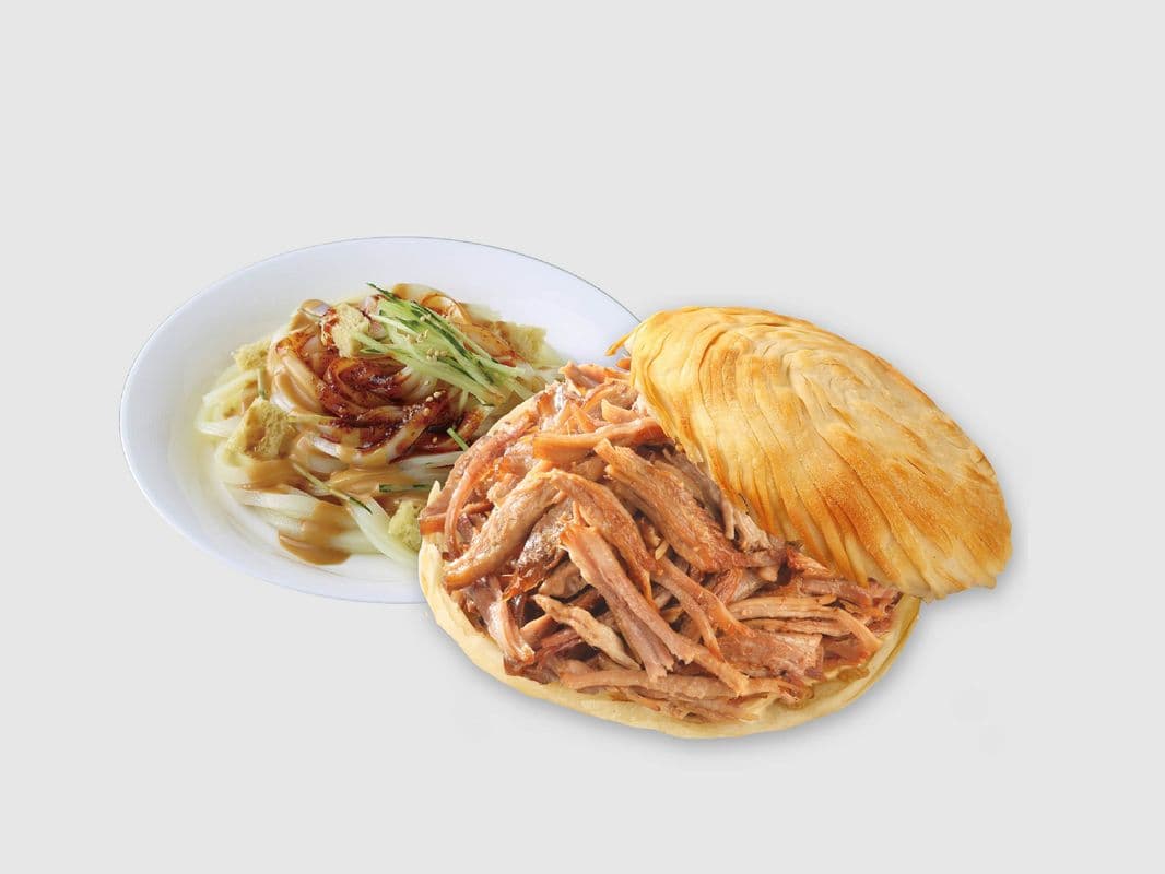 "LiangPi" Cold Noodle + Crispy Burger / 凉皮 + 肉夹馍