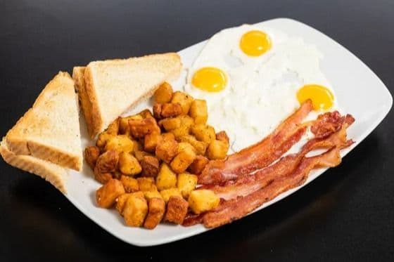 Bacon, Eggs, Toast, and Home Fries
