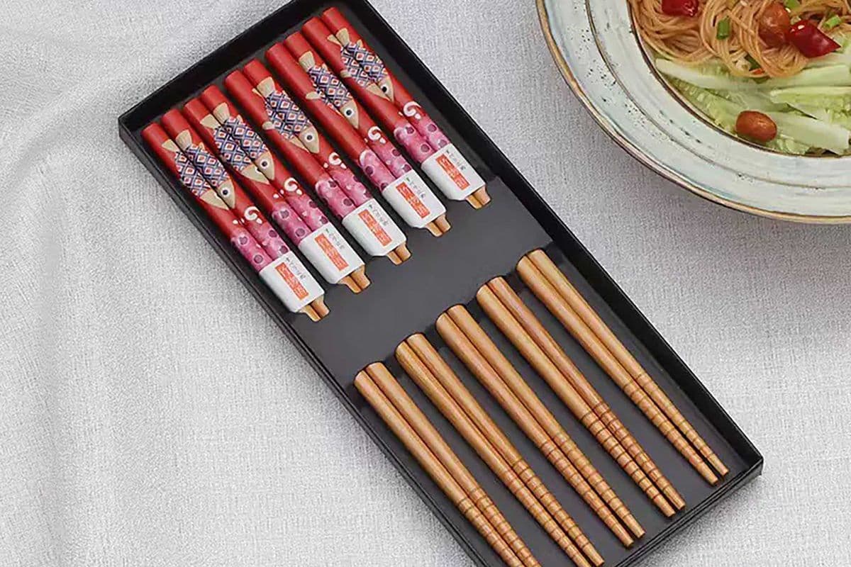 Red Lucky Fish Bamboo Chopstick Gift Set(5 Pairs)