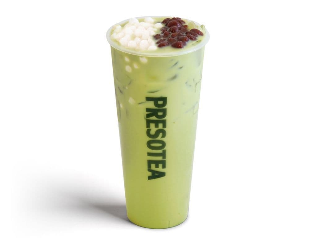 Matcha Milk Tea with Red Bean and White Pearl