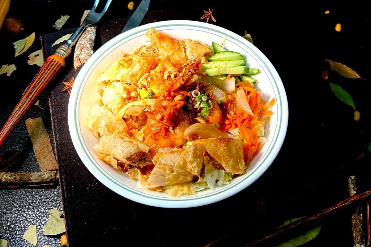 56. With Spring Rolls and Stir-Fried Lemongrass Shrimps.