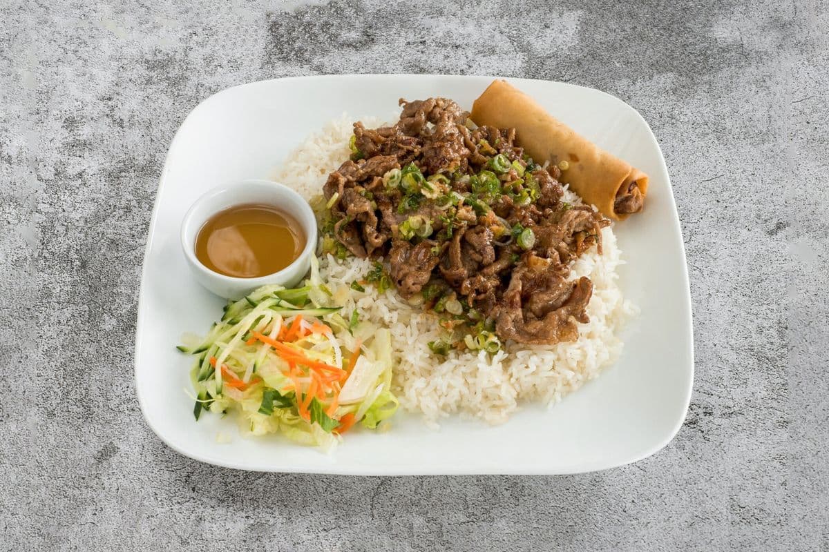 42. Rice with Grilled Pork and Spring Roll
