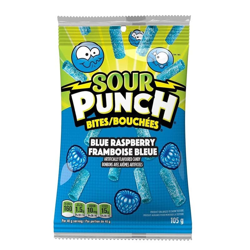 Sour Punch Morsures Bonbons Framboise Bleue 142g/ Sour Punch Bites Blue Raspberry 142g