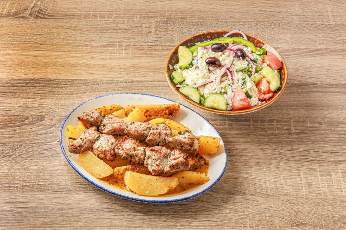 Double Chicken Souvlaki Pita Dinner Plate