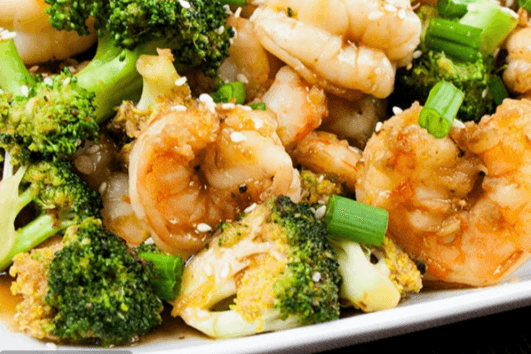 45. Pan-Fried Prawns with Mushrooms and Broccoli