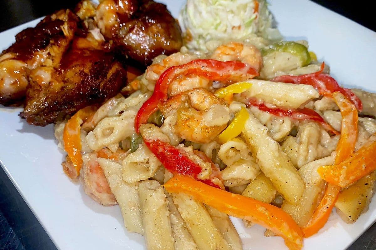 Rasta Pasta with Shrimp and Jerk Chicken