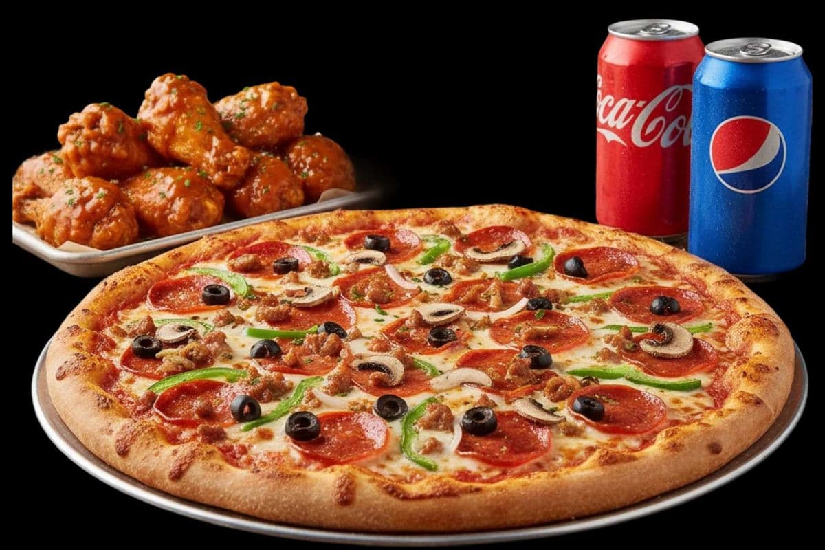 Large Pizza with 10 Wings and 2 pop