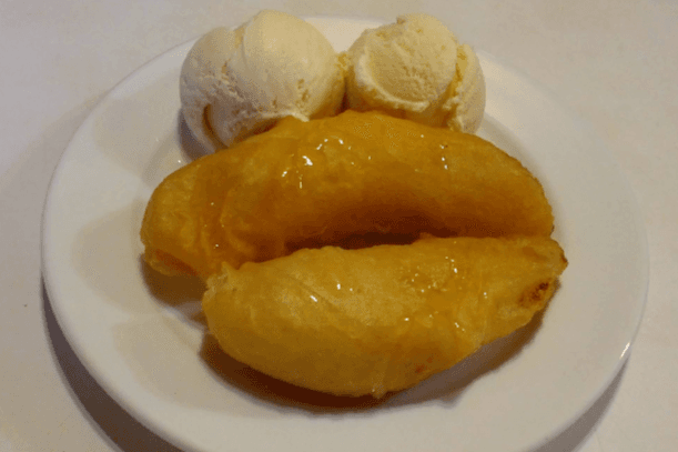 Fried Banana (2 pcs) with Honey and Ice Cream