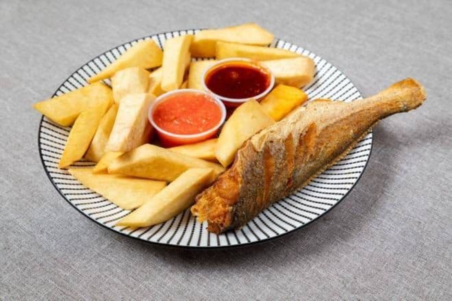 Fried Yam with Snapper Fish