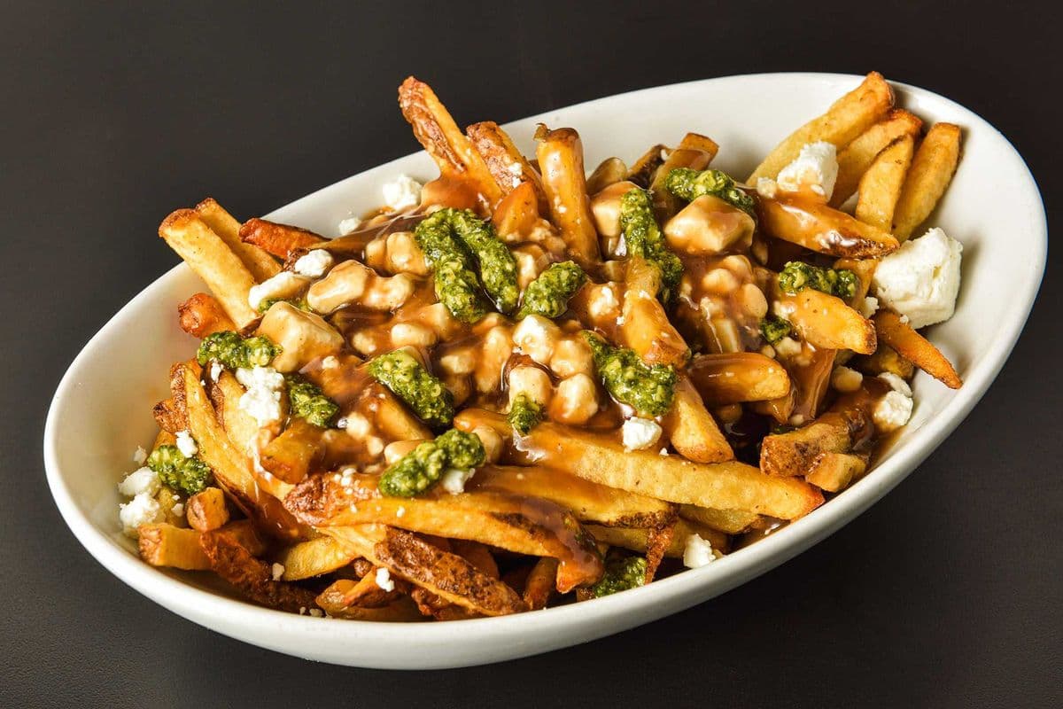 Goat Cheese and Pesto Basil Poutine