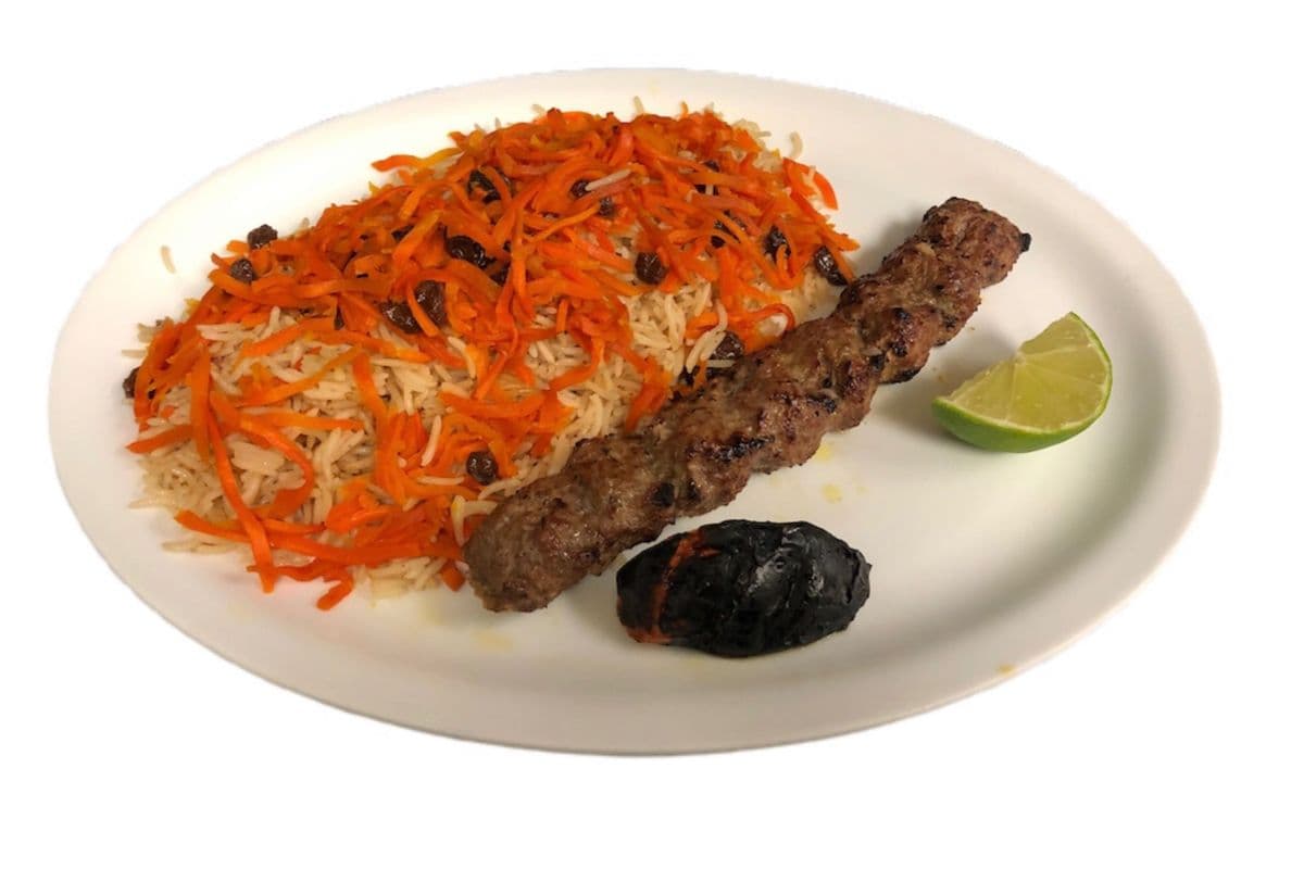 1. Kabuli Rice with Beef Shamie Kabab and Roasted Tomato