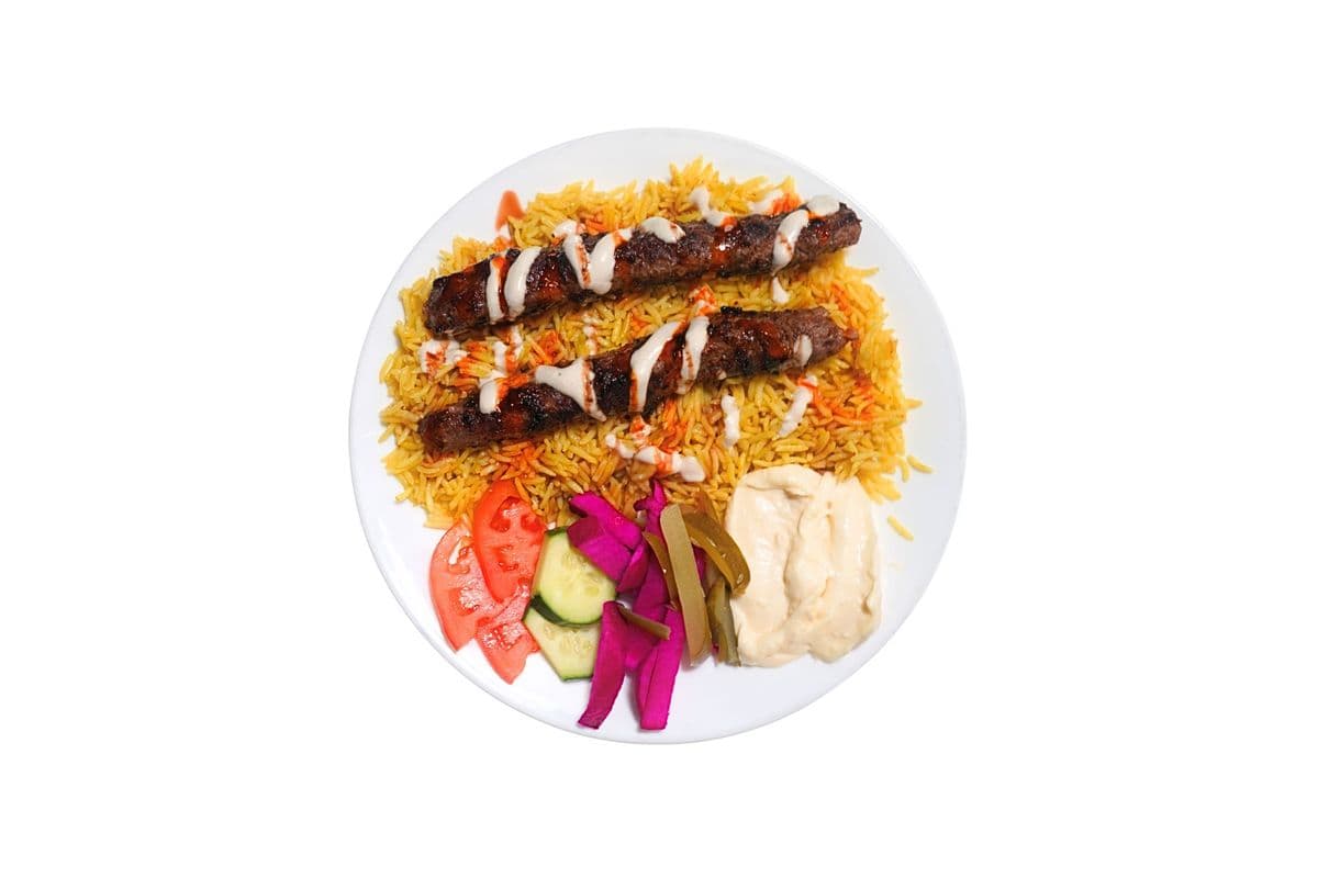 Beef Kebab on rice & veggies.