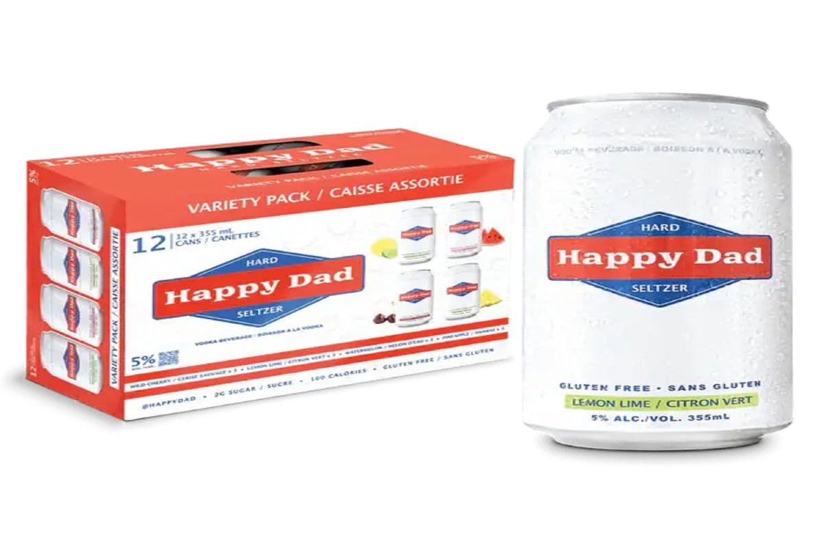 HAPPY DAD HARD SELTZER VARIETY PACK, WILD CHERRY-LEMON LIME-WATERMELON-PINEAPPLE (12 X 355ML) 5.0% ABV (1 x 355 mL)