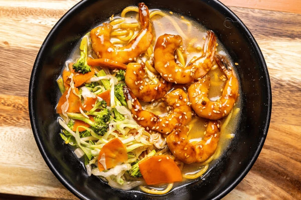Teriyaki Prawns (Headless and Peeled) Noodle Miso Soup Bowl
