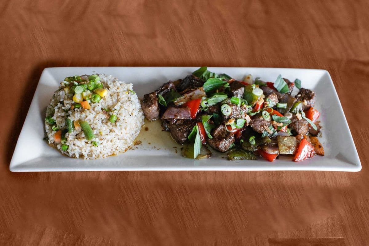 J. Classic Shaken Beef with Fried Rice (Bo Luc Lac)