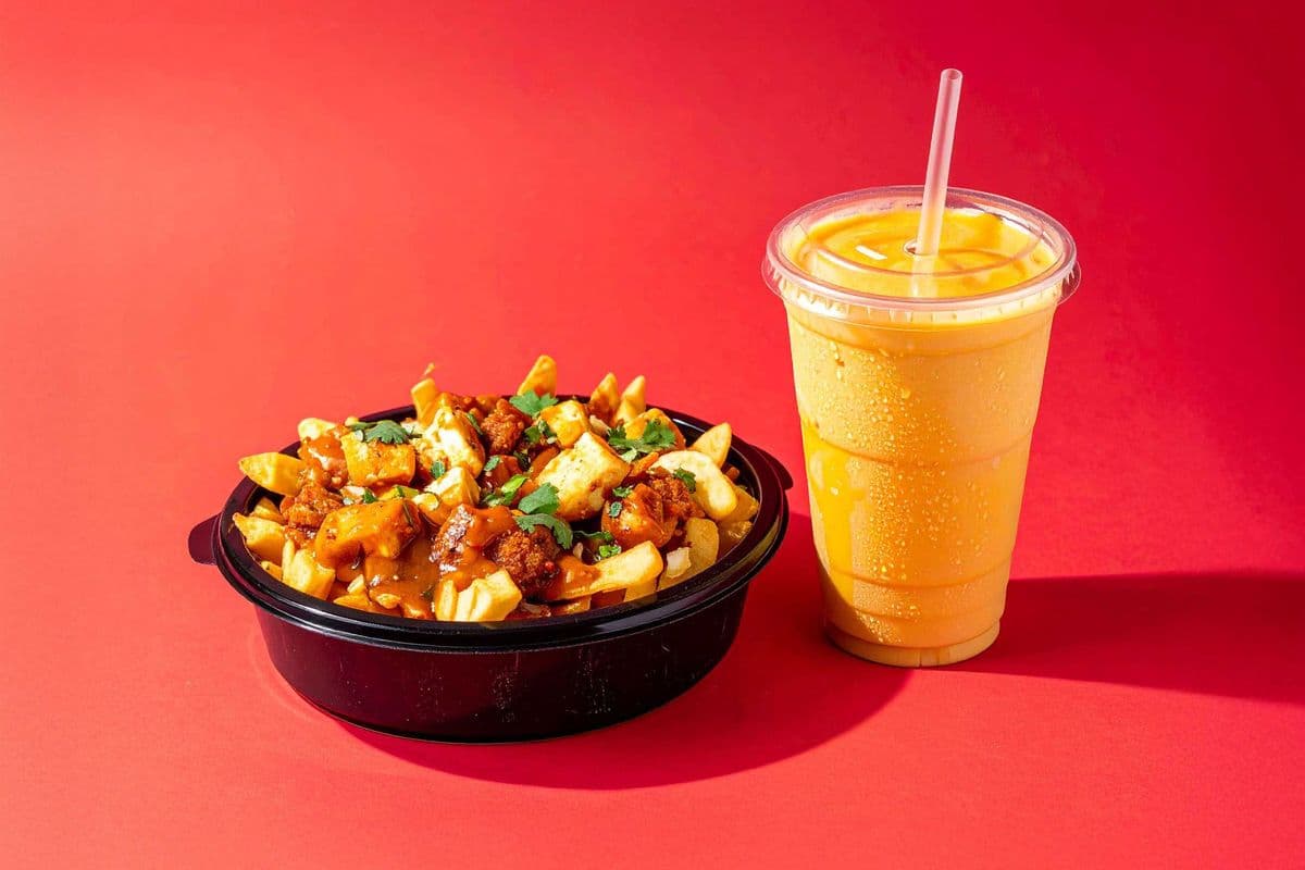 Butter Chicken Poutine and Mango Shake