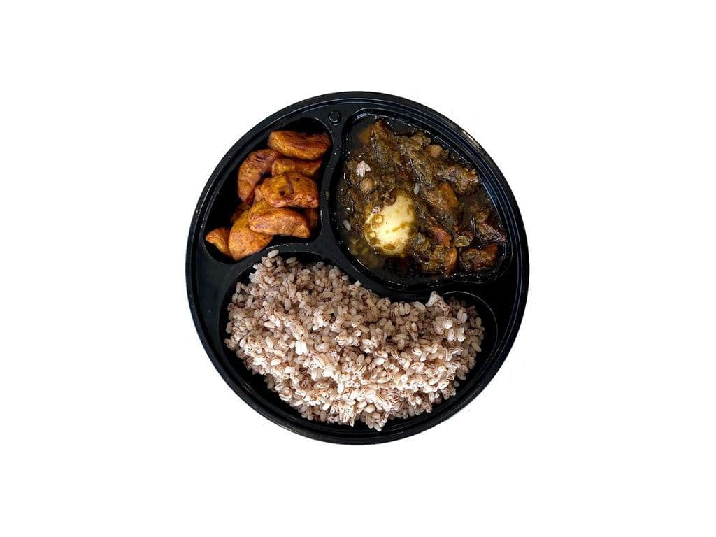 Ofada Rice + Ayamase (Green pepper) + Dodo (Fried Plantain)