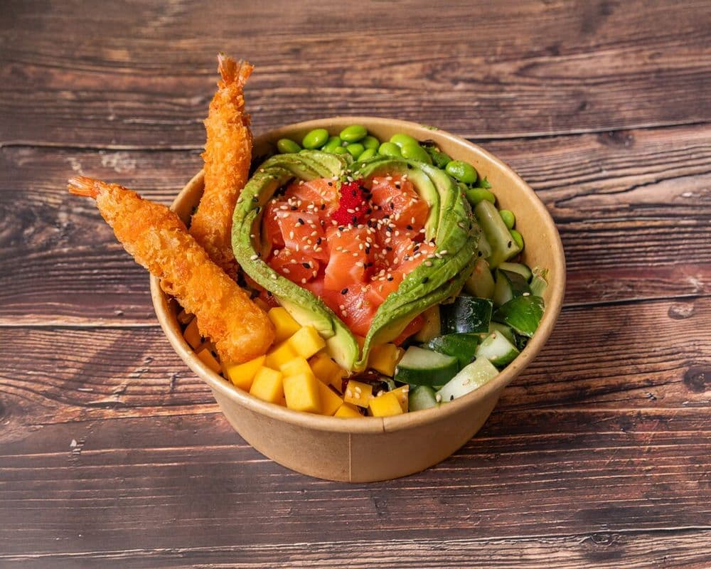 Poke saumon crevettes tempura / 802 - Salmon and shrimp tempura poke