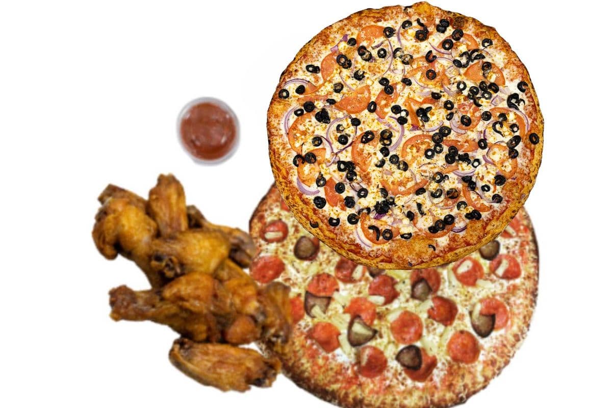 Two Large Pizzas, 15 wings
