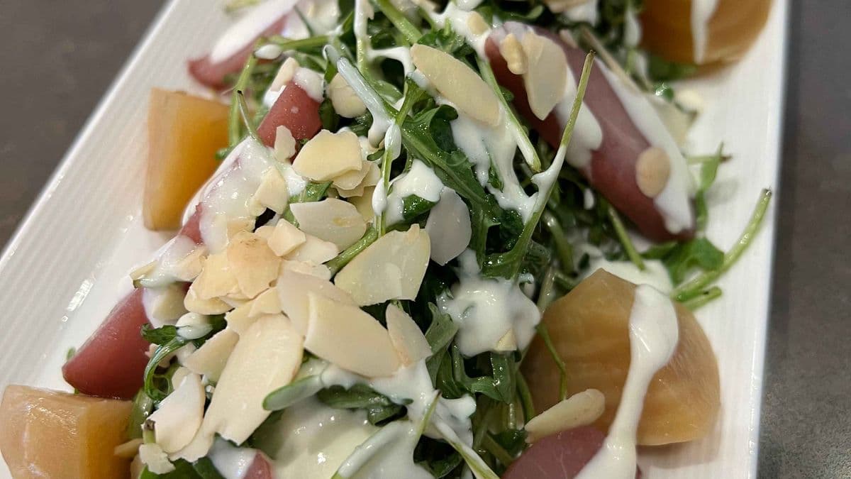 Poached Pear and Golden Beets Salad