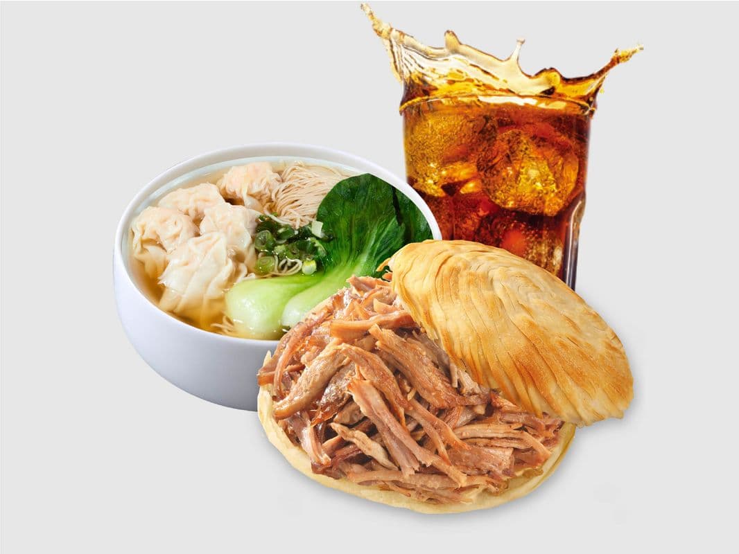 Wonton Noodle Classic Combo (w/ Crispy Burger + Drink) / 馄饨面经典套餐（搭配肉夹馍 + 饮料）