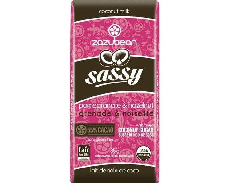 ZAZUBEAN VEGAN POMEGRANATE & HAZELNUT CHOCOLATE BARS 85G