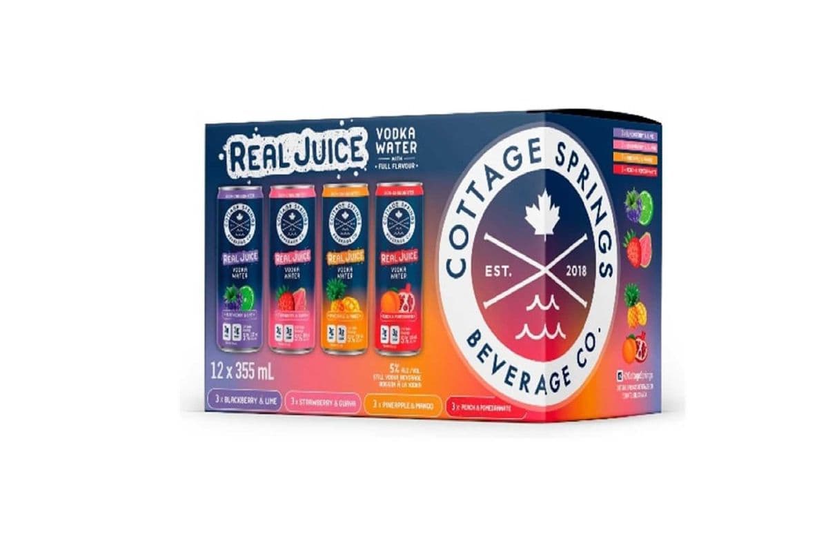 122865. COTTAGE SPRINGS REAL JUICE VODKA WATER VARIETY (12 x 355ML (CANS))