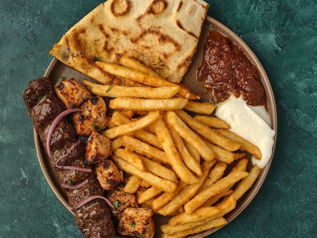 Kebab and Shish Taouk Plate with Fries