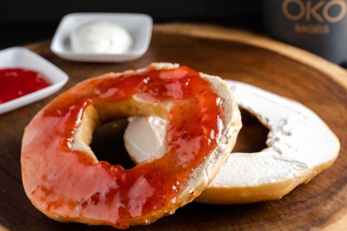 Bagel with Cream Cheese and Strawberry Jam