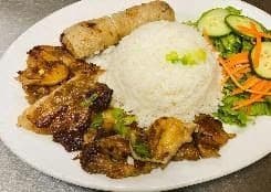 12. Lemongrass Chicken and Spring Roll on Rice