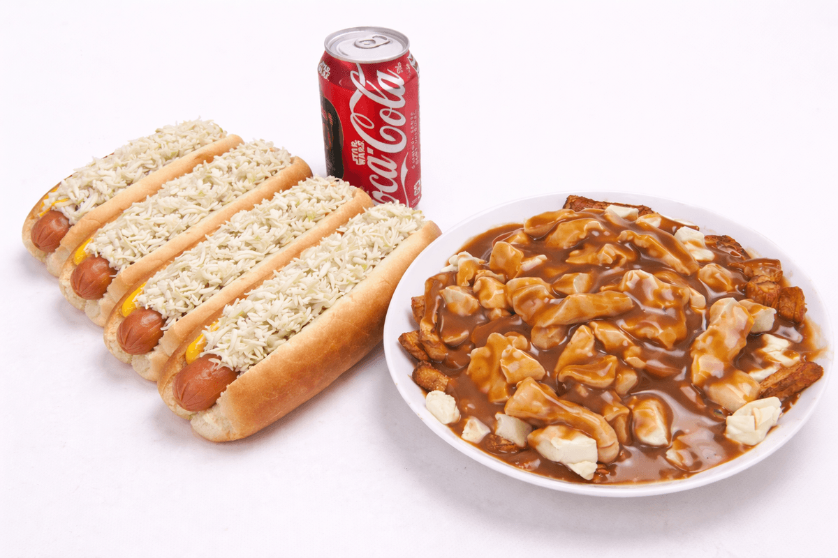 Poutine Familial, 4 Hot-Dog et Boisson