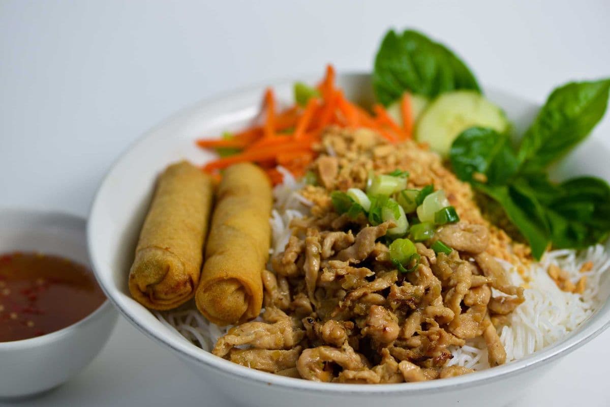 B8. Bún Gà Sate & Chả Giò - Sate Chicken and Fried Pork Spring Rolls Vermicelli