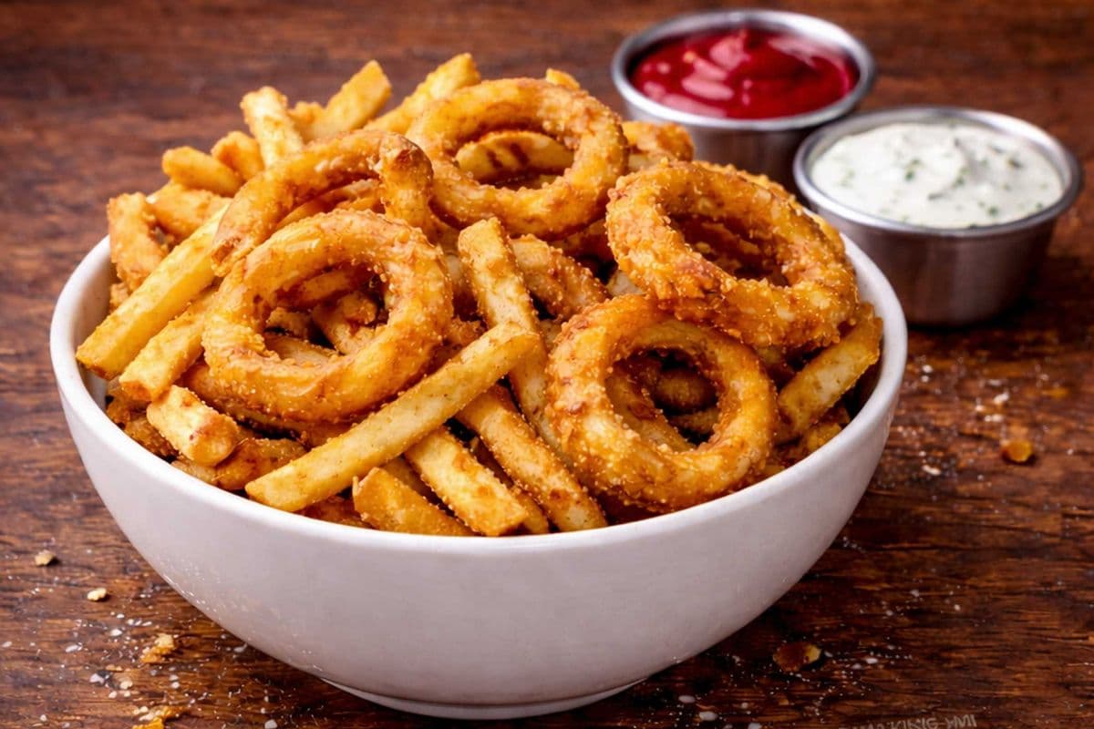 Frings (French fries and onion rings mix)
