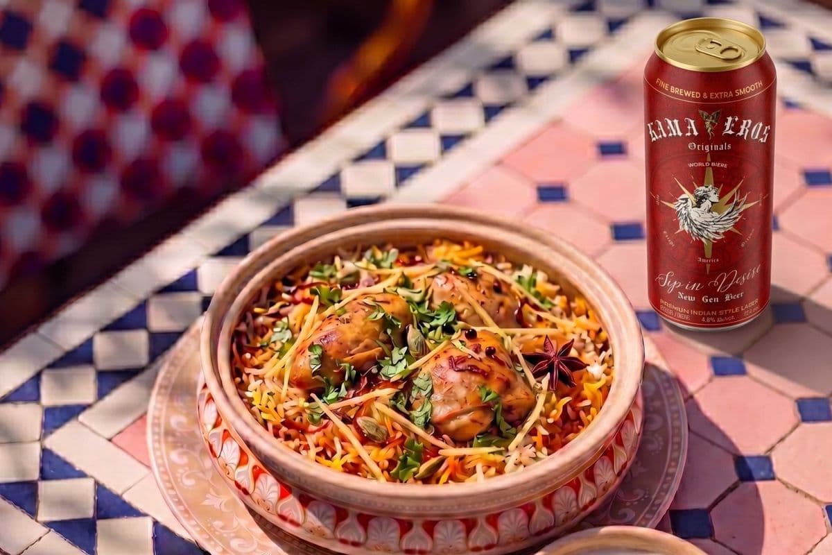 KAMA EROS INDIAN BEER WITH CHICKEN BIRYANI