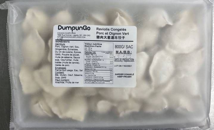 Pork & Green Onion Frozen Dumpling (800g) / Porc & Oignon Vert Dumpling Congelée(800g)/