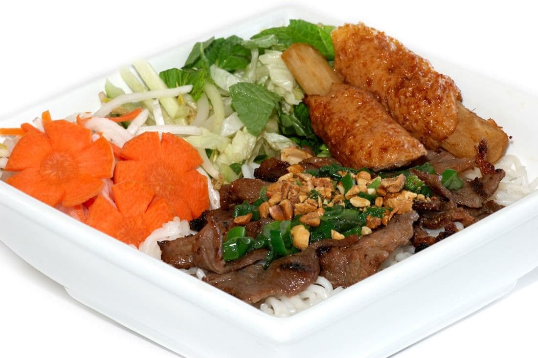65. Grilled Pork, Prawn Sugarcane with Vermicelli - Bún Thịt Nướng, Chạo Tôm